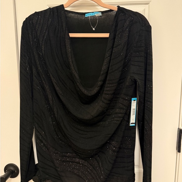 Alice + Olivia Black Sparkle Cowl Long Sleeve Top - Picture 2 of 6